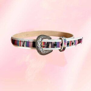 Vintage colorful woven and leather boho belt